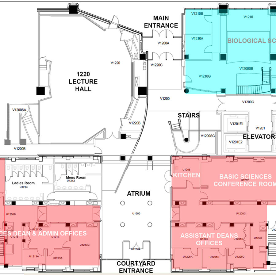 We are located on the first floor of Medical Research Building (MRB) III, on opposite sides of the atrium.